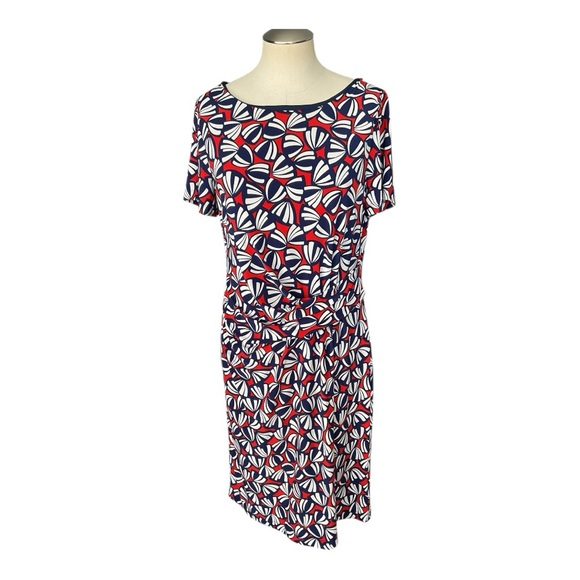 Anne Klein Dresses & Skirts - Anne Klein Navy Red White Geometric Dress Ruched Waist Size L